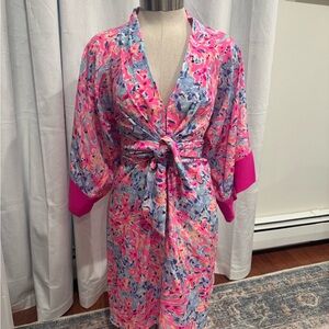 Lilly Pulitzer Pink and Blue Floral wrap kimono dress